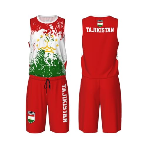 Tajikistan Flag Flag Grain (1) Basketball Jersey Uniform Suit for Men Adults Training Athletic Set