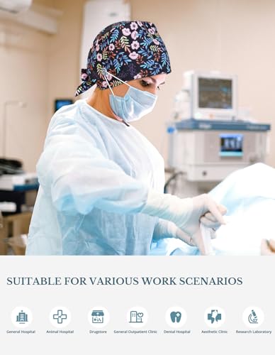 Image of Scrub Caps for Women with Buttons, Classic Surgical Caps | Double-Sided Printed, Adjustable,Long Hours, Sweatbands, Fabric Help Reduce Static Buildup