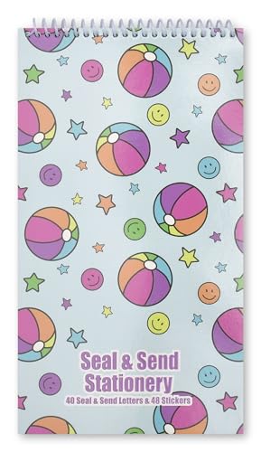 Image of iscream Fold and Send Girls Stationery Card Pad with Seals - Beach Balls | 40 Pack, Cute Design, Spiral Bound, Large 10.5 inch x 5.75 inch Cards, Coordinating Sticker Sheets, Fold and Send, Summer Camp Ready