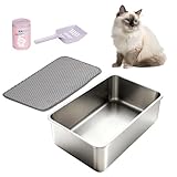 Saim Stainless Steel Cat Litter Box, Metal Kitten Litter Pan，Extra Large Open Top with High Sides Cats Toilet,Easy to Clean Non-Stick Surface, No Tracking for Cats,Kitty,Rabbits (Large, Count, 1)
