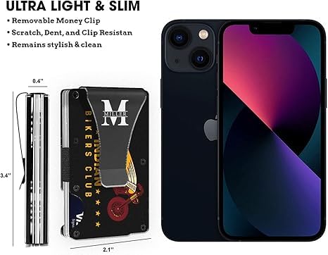 Slim Wallet With Money Clip, Vintage American Motorcycle Indian Bikers Club Biker Slim Blocking Metal Pocket Credit Card Holder Wallet For Dad Grandpa Son Fathers day, 3.35 x 2.13, Black2