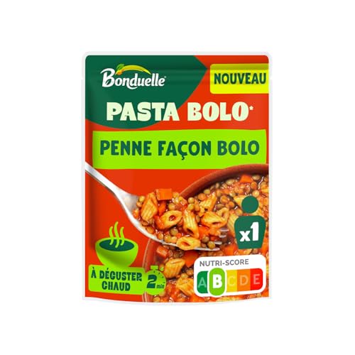 BONDUELLE - Pasta Bolo - Penne, Lentilles et Légumes à la Bolognaise - Recette Végétarienne - Plat Préparé Nourrissant et Gourmand - Nutri-Score B - Sachet de 250 g