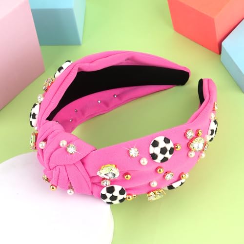 YARIEW Hot Pink Soccer Headband for Women - Wide Knotted Jeweled Top Knot Headband - Game Day Sports Fan Accessory - Thumbnail 7