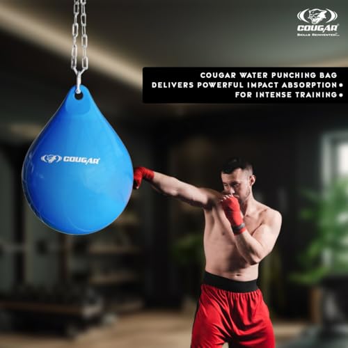 Image of COUGAR Water Punching Bag for Boxing & MMA Training | Heavy Duty PVC Material | 38x49 cm | Includes Solid Steel Chain | Shock Absorbing Hanging Bag for Adults & Athletes