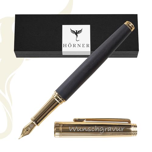 Hörner Legno Pluma estilográfica de alta calidad de ébano, dorado, incluye convertidor, caja de regalo premium, diseño de lujo, pluma elegante 'Made in Germany', atractivo bolígrafo para hombre y