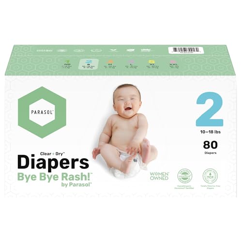 Image of PARASOL Clear+Dry Disposable Diapers | RashShield Protection, Leakproof Design, Hypoallergenic Diaper Set | Size 2 (10-18 lbs.) 80 Count