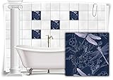 Fliesenaufkleber Medianlux Fliesen-Aufkleber Fliesen-Bild Blumen Blätter Nostalgie Floral Libelle Blau Bad WC Deko, 12 Stück, 15x15cm m13m149-133418