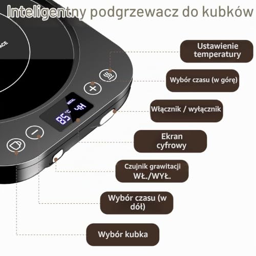 Podgrzewacz do kawy, ulepszony podgrzewacz do filiżanek, elektryczny podgrzewacz do napojów, podgrzewacz do filiżanek kawy z 9 ustawieniami temperatury, automatyczne włączanie/wyłączanie podgrzewacza