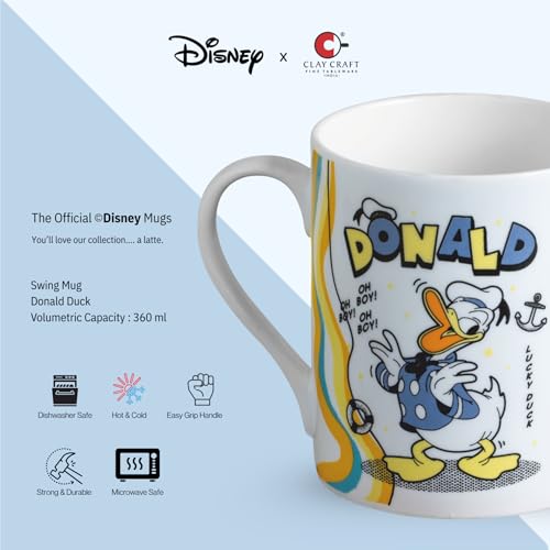 Image of Clay Craft - Official Disney Mugs : Donald Duck Print, Fine Ceramic Coffee Mug, 360 Ml |Cartoon Character Gift Mug for Kids & Adults | Microwave & Dishwasher Safe