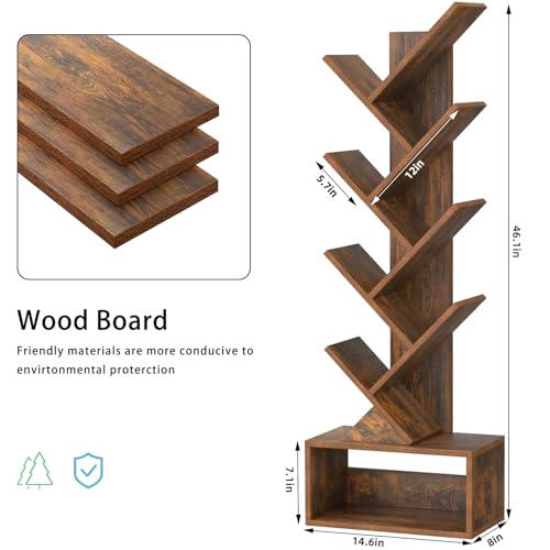 SHEEPAM 9-Tier Tree Bookshelf Floor Standing Narrow Space Storage Bookcase - image 3