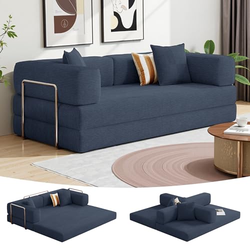 78.8 Convertible Corduroy Sofa Bed in Dark Blue