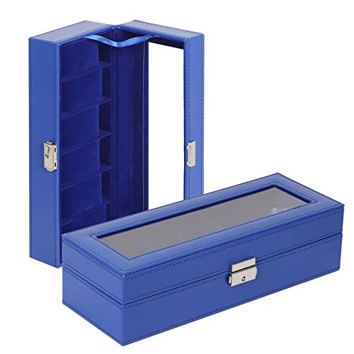 Image of NEX Watch Case, 6 Slot Leather Watch Box Display Case Organizer Glass Jewelry Storage