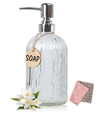 Berytta 16 Oz Hand Dish Glass Soap Dispenser with Rust Proof Stainless Steel Pump for Kitchen, Bathroom, Lotions, Comes A Blank Tag and Rag, One Size, Z-Bronze