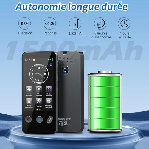 Appareil de Traduction Langue, Traducteur AI Intelligent de 143 Langues avec,Traduction Hors Ligne et Traduction Bidirectionnelle Instantanée,Apprendre Les Cadeaux d'affaires de Voyage – vue 7