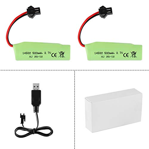 Fpvera Rc Car Battery - 2 Pack 500Mah Batteries 3.7V Li-Ion Rechargeable For Double Sided Rc Stunt Car Rc Trucks Small Rc Boat Remote Control Toy Cars E35 De38 De40 De50 With Usb #TOP6