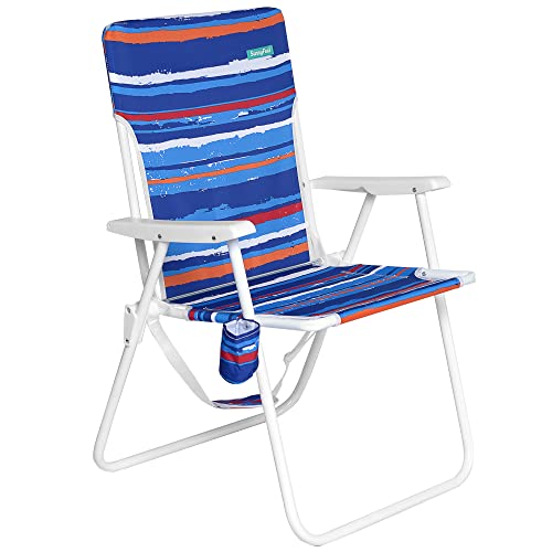 SunnyFeel 15" Tall Folding Beach Chair, Oversized Portable High Seat Sand Chair for Adults Heavy Duty 300 LBS, Foldable Camping Lawn Chairs for Camp/Outdoor/Travel/Picnic/Concert/Sports Blue