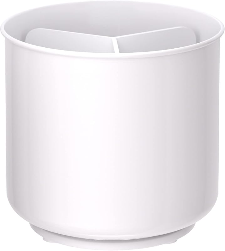 Jumbo XL Rotating White Plastic Utensil Holder Caddy with Sturdy No-Tip Weighted Base, Removable Divider, and Gripped Insert - Dishwasher Safe Kitchen Utensil Holder for Countertop