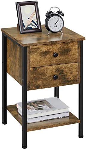 Yaheetech Side Table Nightstand 2-Drawer Industrial Vintage End Table Metal Frame Bedside Table with 2 Drawers and 1 Open Shelf for Living Room/Bedroom/Office,Rustic Brown