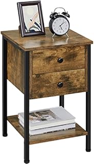 Yaheetech Side Table Nightstand 2-Drawer Industrial Vintage End Table Metal Frame Bedside Table with 2 Drawers and 1 Open Shelf for Living Room/Bedroom/Office,Rustic Brown