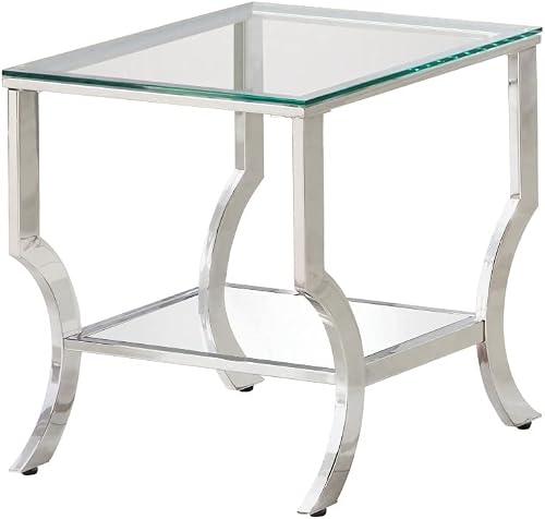 Coaster Square End Table with Mirrored Shelf Chrome / Tempered Glass 720337