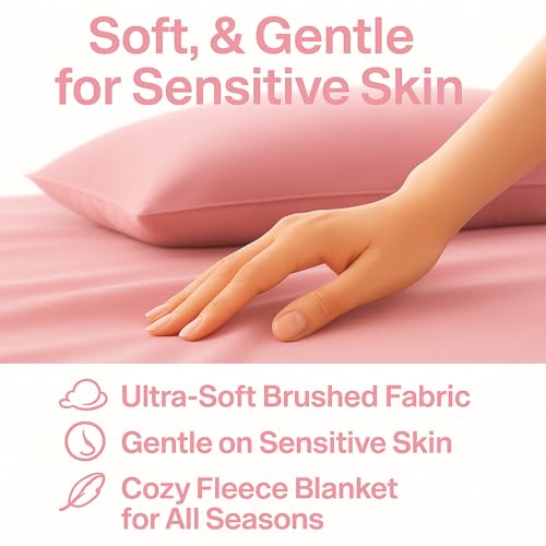 Image of Care Bed Sheets Set 4 Pcs - 36 inchx80 inch Fitted Sheet, Flat Sheet, Pillowcase & Blanket - Twin XL Hospital Style Sheets for Home or Adjustable Beds(Pink)