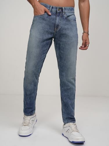 Image of Highlander Mens Tapered Fit Denim Jeans for Man|Regular Length|Mid-Rise|Stretchable Fabric for Comfort fit| Jeans for Man | Men Jeans