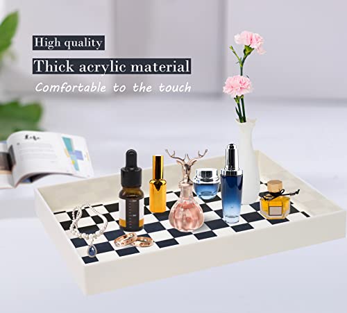 Benziert Acrylic Tray Bathroom Tray Organizer White Perfume Tray Vanity Trays For Bathroom Trays For Counter Perfume Trays For Dresser Tray Black Checkered Decorative Tray Jewelry Tray Makeup Tray #TOP2