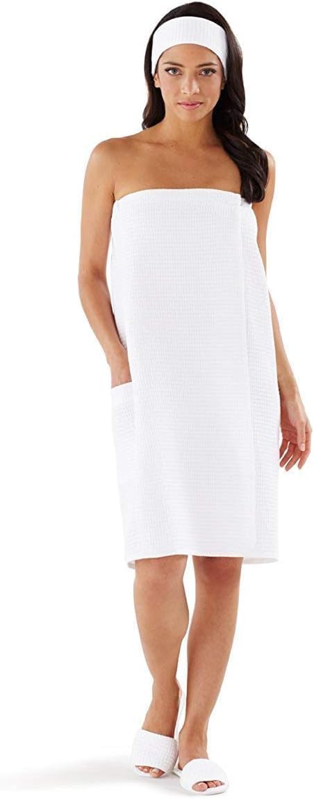 Boca Towel, for Men & Women, Waffle Shower Wrap, Bath Wrap for Home, Spa, Facial or Gym - Secure & Adjustable