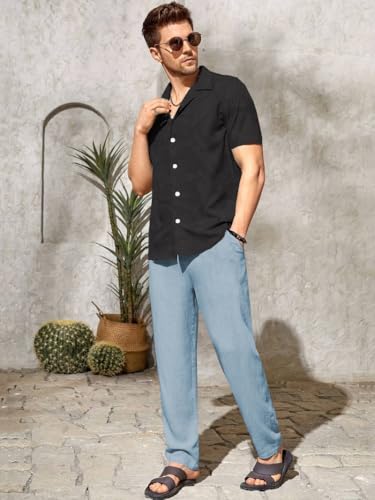 Image of TOPLOT Men's Premium Linen Blend Pants | Lightweight Breathable Fabric | Elastic Waist with Drawstring | Straight Fit | Side Pockets | Perfect for Casual, Holidays & Travel (5268)