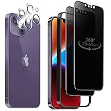 DXFAU 360°全方向 覗き見防止 ガラスフィルム iPhone 14 用 強化ガラスフィルム(2枚入り)＋レンズ保護フィルム (2枚入り)アイフォン14 用 360度覗き見防止フィルム 6.1インチ 全面保護 硬度9Ｈ 滑らかなタッチ操作 指紋付着防止 気泡防止 プライバシー 上下左右見えない ガイド枠付き 貼り付けは簡単