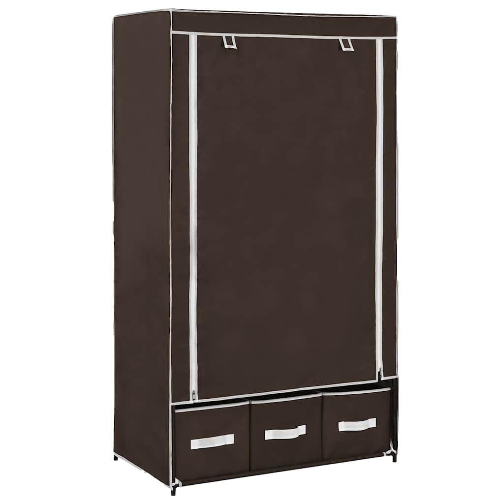 Armadio marrone in tessuto non tessuto 87x49x159 cm con 3 cassetti, aste in ferro e connettori in plastica, armadio guardaroba portatile per riporre vestiti