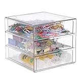 BTSKY Clear Acrylic Storage Organizer with Drawers, 3-Layer Desktop Organizer for Office Essentials, Multi-Purpose Stackable Container for Bathroom Vanity, Desk Makeup Jewelry Container Storage Box