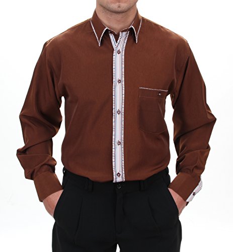 Chemise en microfibre marron de qualité supérieure, coupe droite homme HK Mandel
