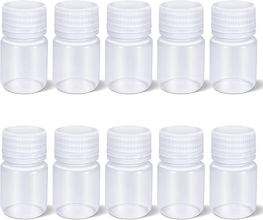 Plastic Reagent Bottle 30 ml 10 pcs, Laboratory Grade Polypropylene Wide Mouth with Screw Cap, Plastic Sample Bottles for Scientific Classrooms or Storage at Home
