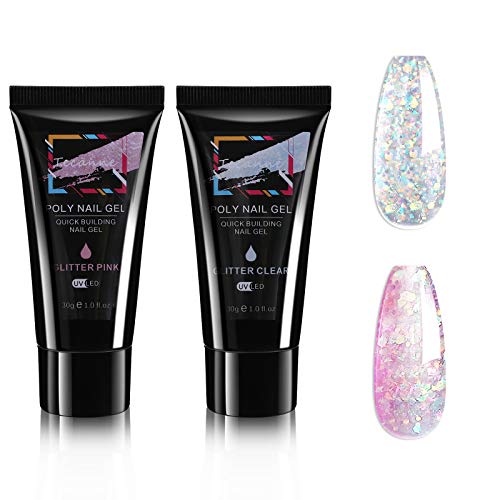 Tecanne Poly Gel Nail Gel, 2 PCS 30ml Poly Gel Nail Kit Nail Extension Gel Crystal Acrylic Builder Gel Trendy Nail Art Design Salon Nail Easy DIY at Home (Multi Colors)