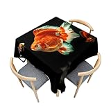 Treer 3D Poisson Rouge Impression en Table, Nappe Anti-Taches, Carrée Nappe de Jardin Lavable, Nappe en Polyester Adaptée à Décoration Intérieure et Extérieure (120x120cm,Noir)