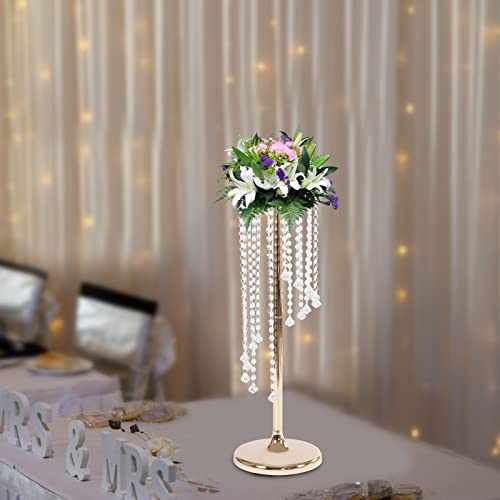 Set di 2 supporti per fiori, decorazioni per matrimoni, vasi dorati, 70 cm di altezza, vaso di cristallo, fiore, in metallo, per feste, decorazioni da tavolo, elegante massa, decorazione da tavolo