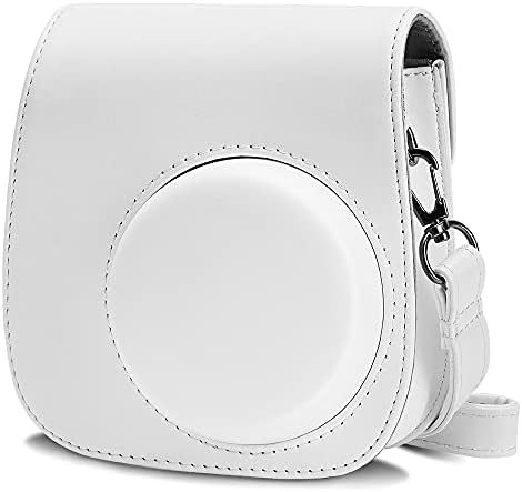 Blummy PU Leather Camera Case Compatible with Fujifilm Instax Mini 11 Instant Camera with Adjustable Strap and Pocket (White)