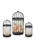 NUPTIO Decorative Bird Cages for Centerpiece: Black Vintage Bird Cage Hanging Lantern Set of 3 - Metal Birdcage Pillar Candle Holders for Halloween Party Table Fireplace Decor