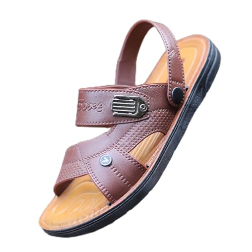 Men's Leather Sandals Open Toe Slip On Beach Slides Comfortable Soft Sole Walking Shoes Summer Wide Width Flat Sandals