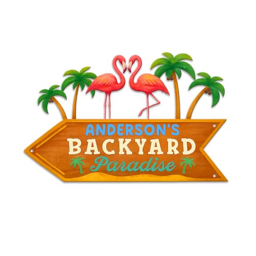 MeMate Personalized Backyard Paradise Signs, Custom Name Outdoor Signs, 8-24
