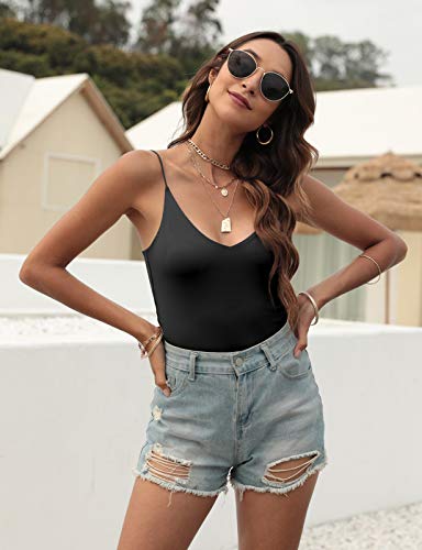 Amilia Women's Basic Solid Deep V Neck Cami Spaghetti Double Layer Crop Tank Tops Casual Shirts3