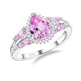 RANDES Pink Sapphire Ring 925 Sterling Silver Butterfly Ring Pear Cut Engagement Wedding Ring Pink Diamond October Birthstone Ring Size 7