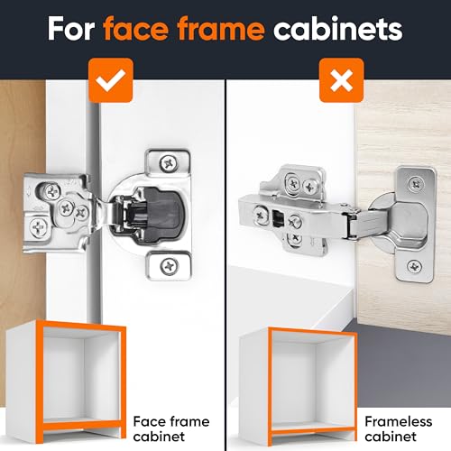 Decobasics 6 Pack Soft Close Cabinet Hinges – 1/2" Overlay for Kitchen Cabinet Doors, Slow Self-Closing Concealed Hidden Hinges for Face Frame –Stainless Steel, 3-Way Adjustable & Quiet Close Damper