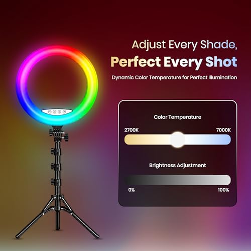 Image of Simpex 18 Inch RGB LED Ring Light Compatible with Smartphones & Cameras | 25 RGB Modes | Adjustable Brightness | Remote Control for YouTube, Makeup, Photography, Live Streaming & Video Shoot