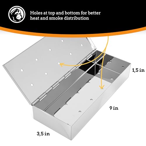 Räucherbox zum Grillen aus Edelstahl - Smokebox für Ein Tolles Aroma Beim BBQ für Gasgrill, Kohlegrill und Holzgrill - Räucherzubehör Für Barbecue mit Klappdeckel – Universal Geschenk für Männer