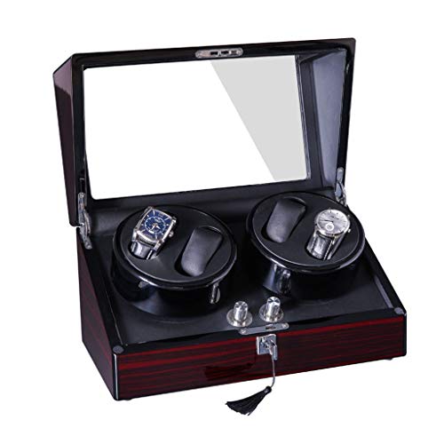 Caja De Madera del Enrollador 4 + 0 del Reloj Automático De La Maquinaria, Caja De Almacenamiento Shell De Madera Pintura De Piano 4 Modos De Rotación con Motor Silencioso