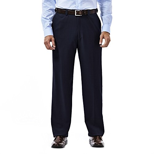 Haggar Men's HD00218 ECLO Stria Expandable-Waist Plain-Front Dress Pant, Blue - 34-34