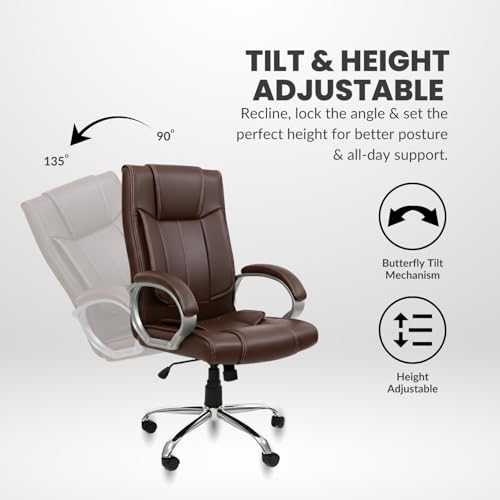 Image of activa Ergonomic Office Chair | Premium Leatherette Boss Chair with Padded Seat & Backrest | Adjustable Height Seat for Work /Study /Gaming (Kylie, Coffee)