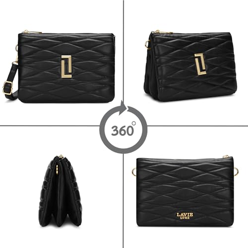 Image of Lavie Luxe Women's Lucie Quilted 3-Compartment Large Crossbody Sling Bag | Ladies Purse Handbag | Gift for Women